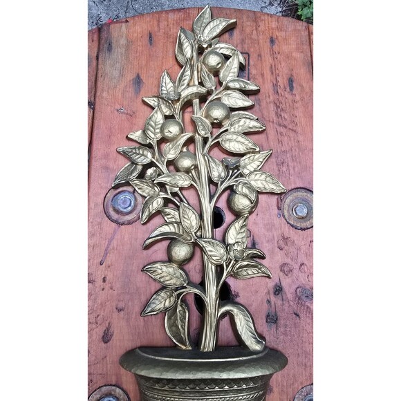 Gold Topiary Floral Wall Hanging HOMCO 1969 Vintage Hollywood Regency 23” 7151 - Picture 4 of 6